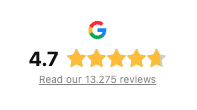 Google Bewertung 4.7 mit fünf Sternen und 13.275 Rezensionen.