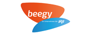 Beegy Firmenlogo mit rotem und blauem Design